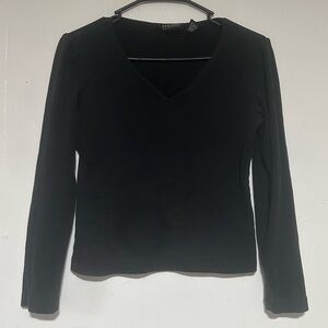 Black V-Neck Long Sleeve Top